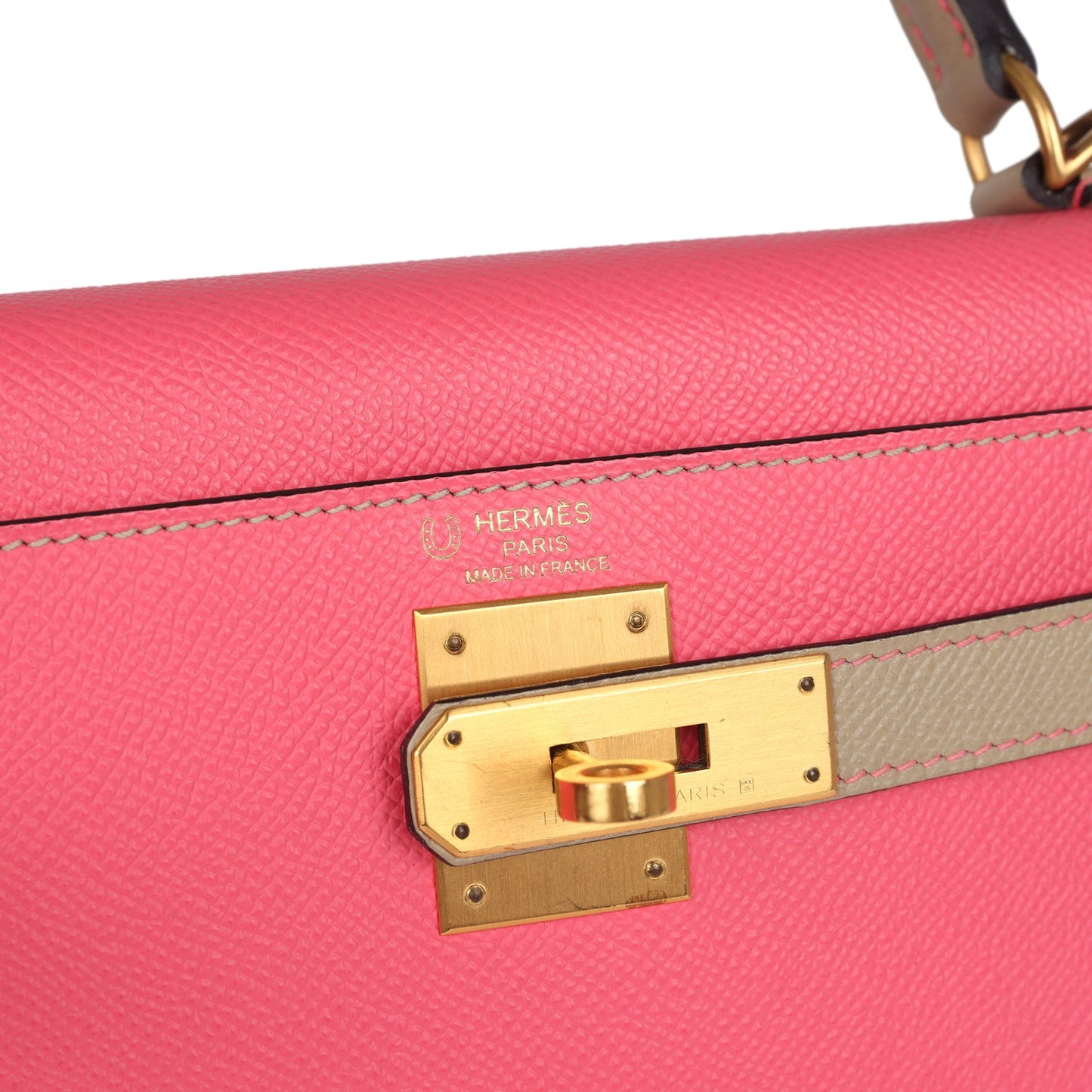 Hermes Special Order (HSS) Kelly Sellier 28 Rose Azalee and Trench Epsom Epsom Brushed Gold Hardware