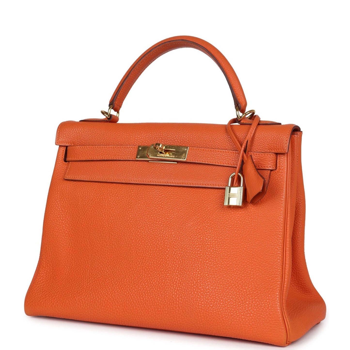 Vintage Hermes Kelly Retourne 32 Orange Togo Gold Hardware