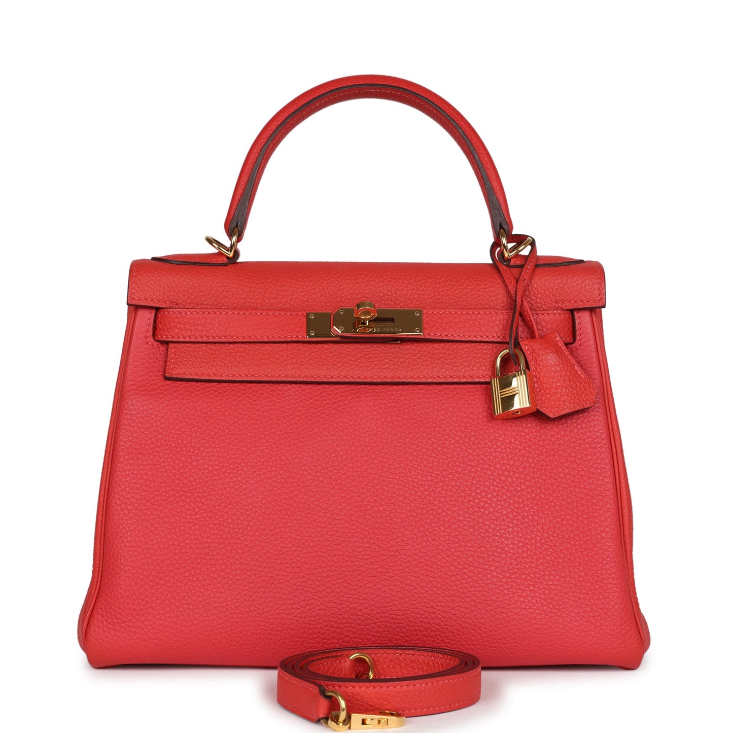 Hermes Kelly Retourne 28 Rouge Pivoine Togo Gold Hardware