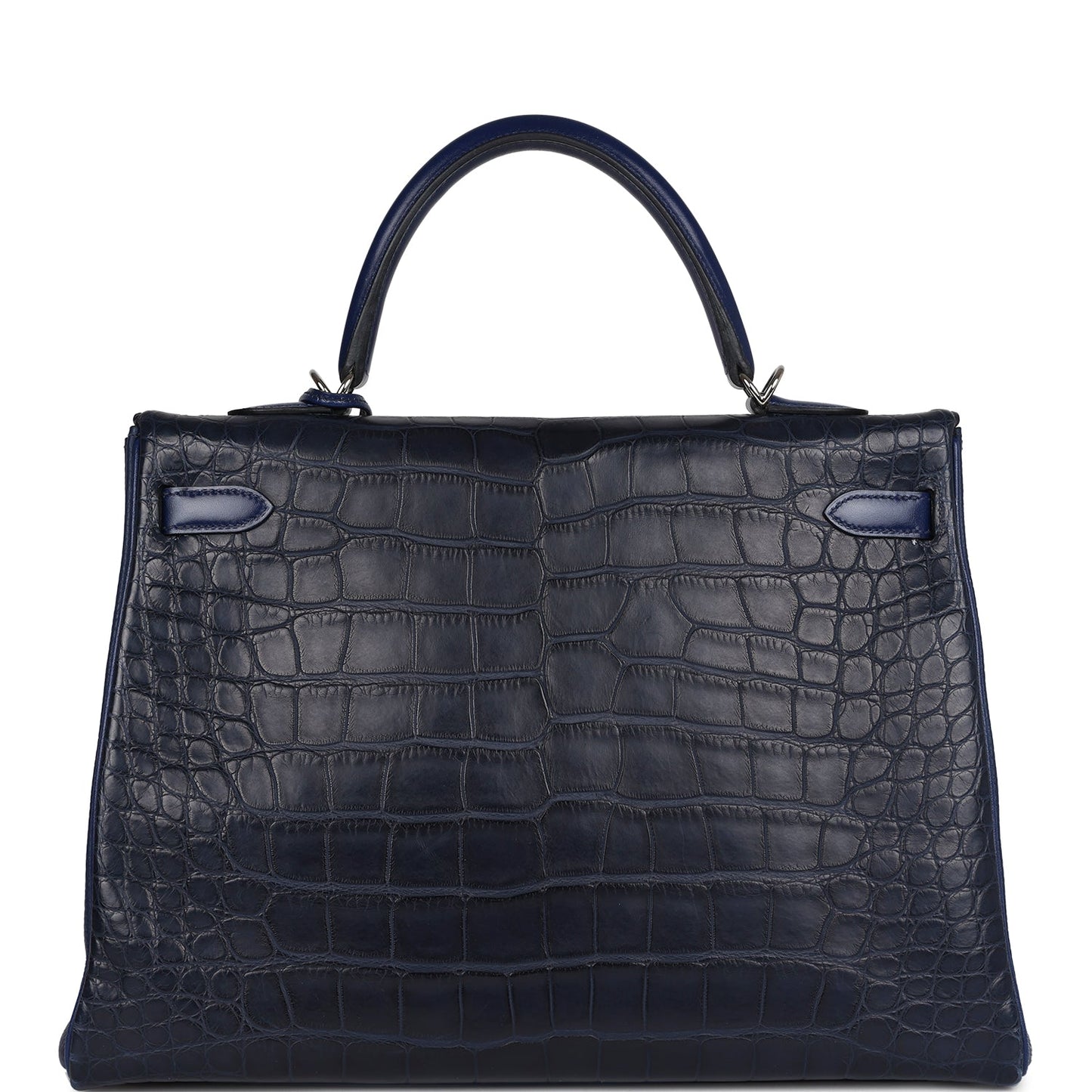 Hermes Kelly Retourne 35 Bleu Indigo Matte Alligator and Bleu Saphir Swift and Clemence Palladium Hardware