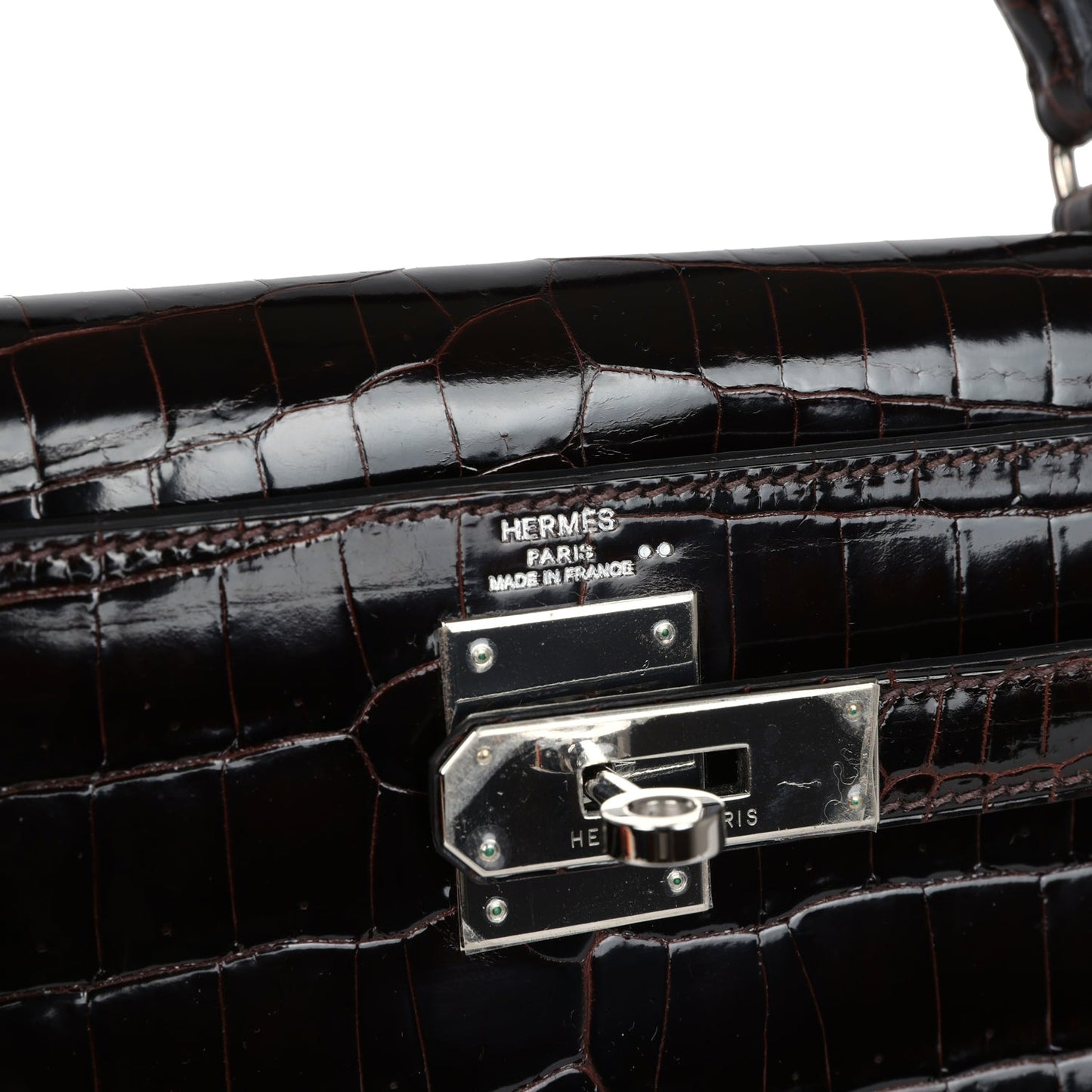 Hermes Kelly Sellier 28 Cocoan Shiny Niloticus Crocodile Palladium Hardware