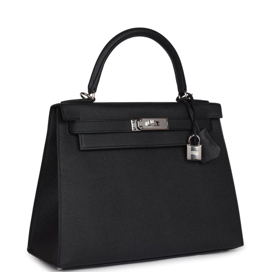 Hermes Kelly Sellier 28 Black Epsom Palladium Hardware