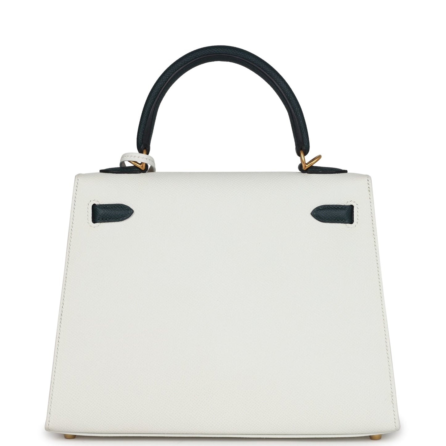 Hermes Special Order (HSS) Kelly Sellier 25 White and Vert Cypress Epsom Brushed Gold Hardware