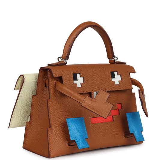 Hermes 'Quelle Idolle' Picto Kelly Doll Gold, Bleu Zanzibar, Jaune Milton and Orange Field Epsom/Swift Palladium Hardware