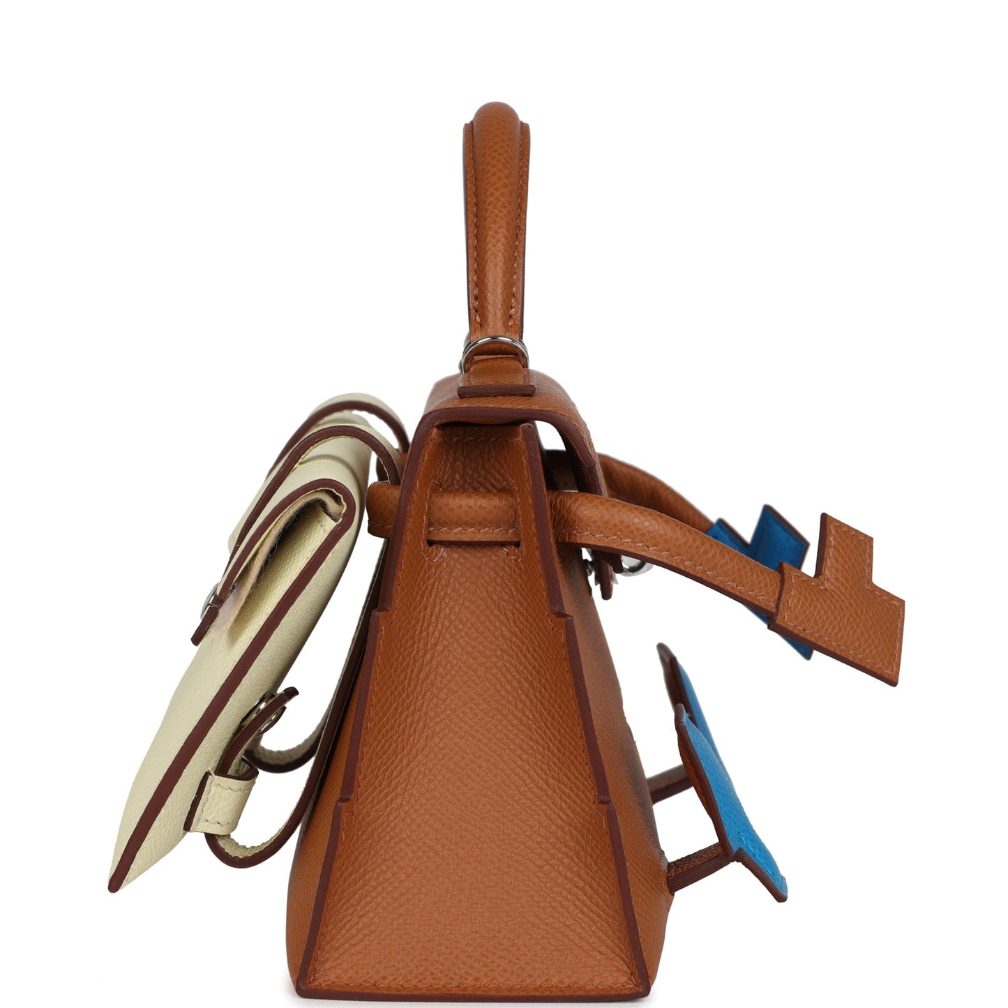 Hermes 'Quelle Idolle' Picto Kelly Doll Gold, Bleu Zanzibar, Jaune Milton and Orange Field Epsom/Swift Palladium Hardware