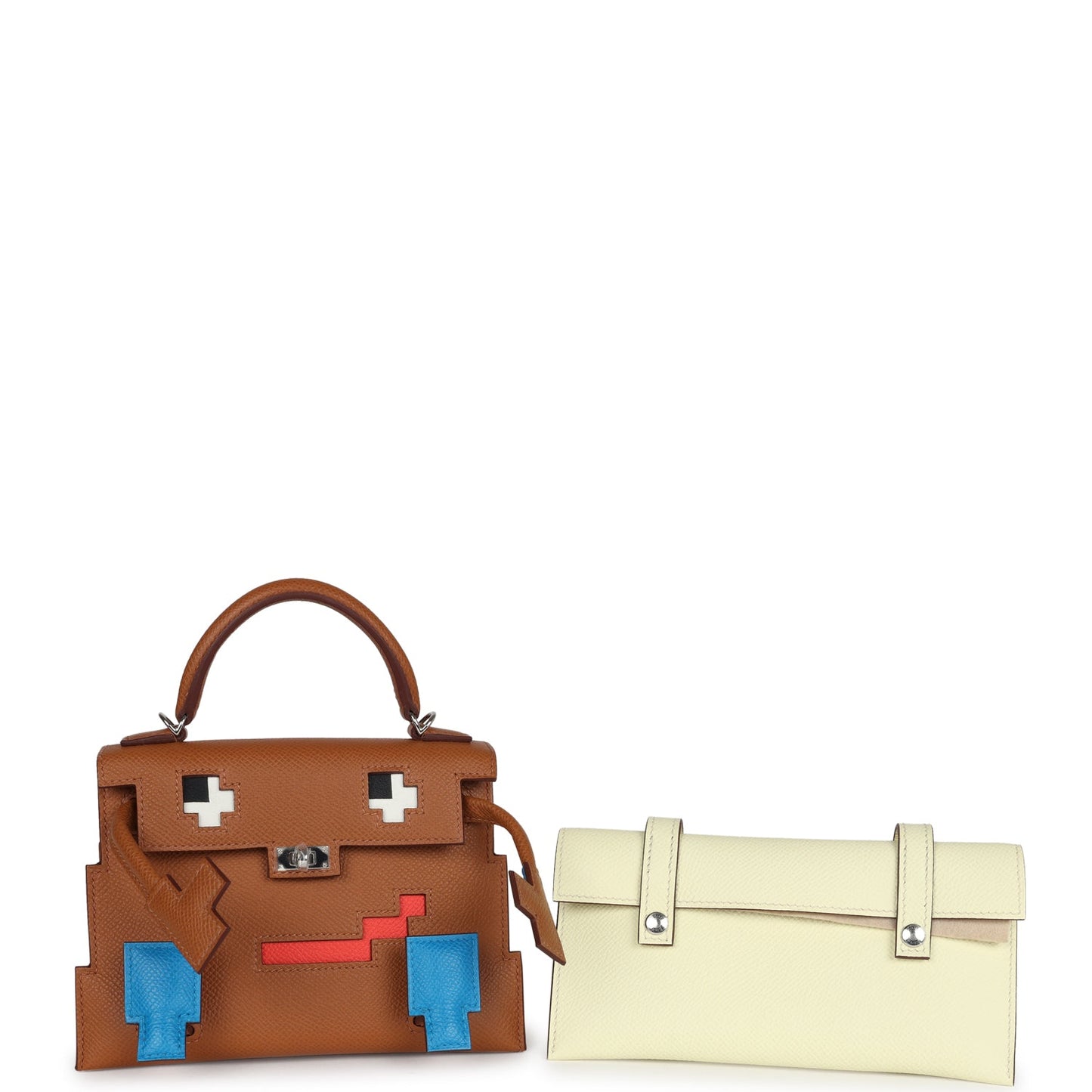 Hermes 'Quelle Idolle' Picto Kelly Doll Gold, Bleu Zanzibar, Jaune Milton and Orange Field Epsom/Swift Palladium Hardware