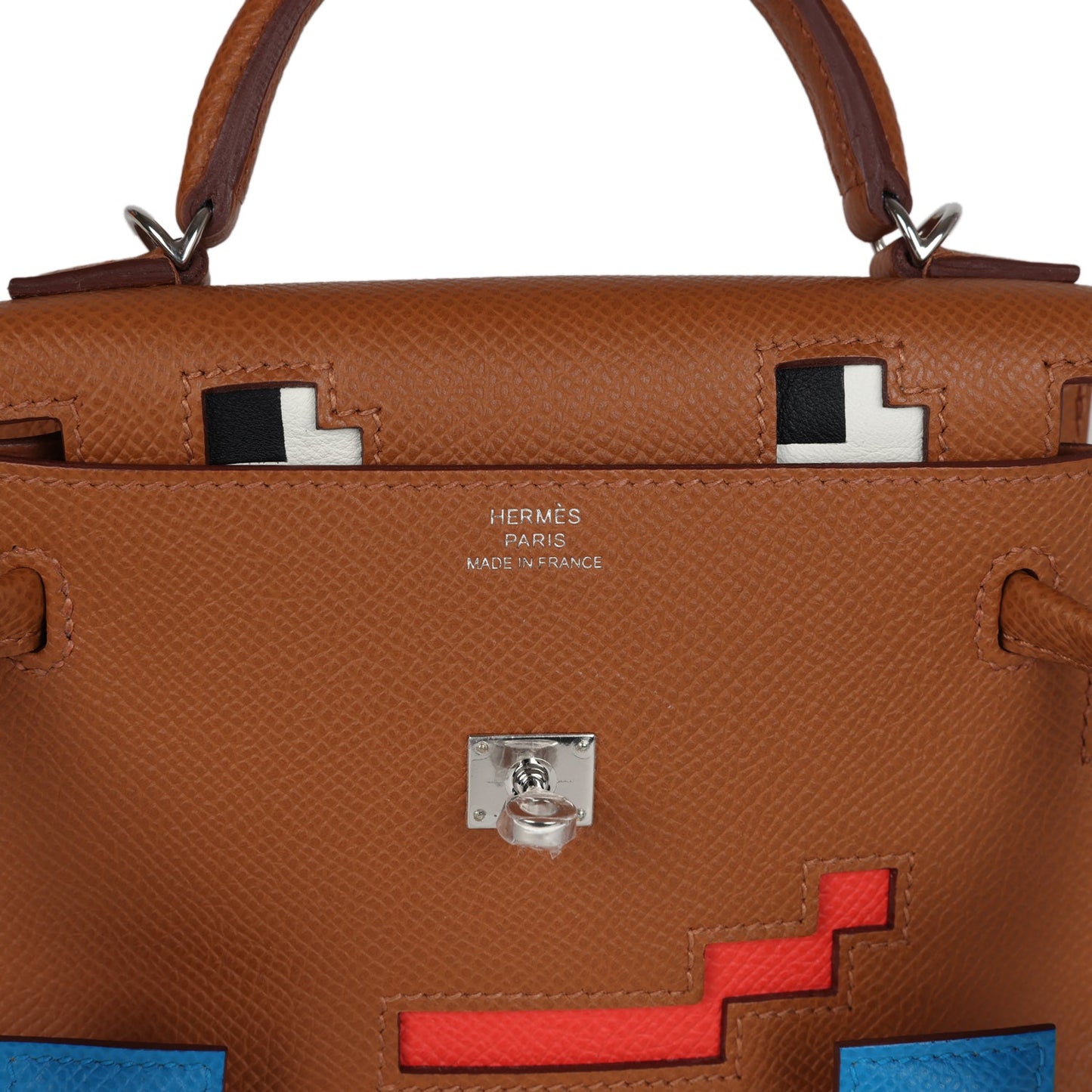 Hermes 'Quelle Idolle' Picto Kelly Doll Gold, Bleu Zanzibar, Jaune Milton and Orange Field Epsom/Swift Palladium Hardware