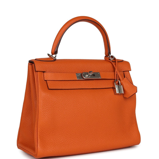 Hermes Special Order (HSS) Kelly Retourne 28 Orange Togo Palladium Hardware