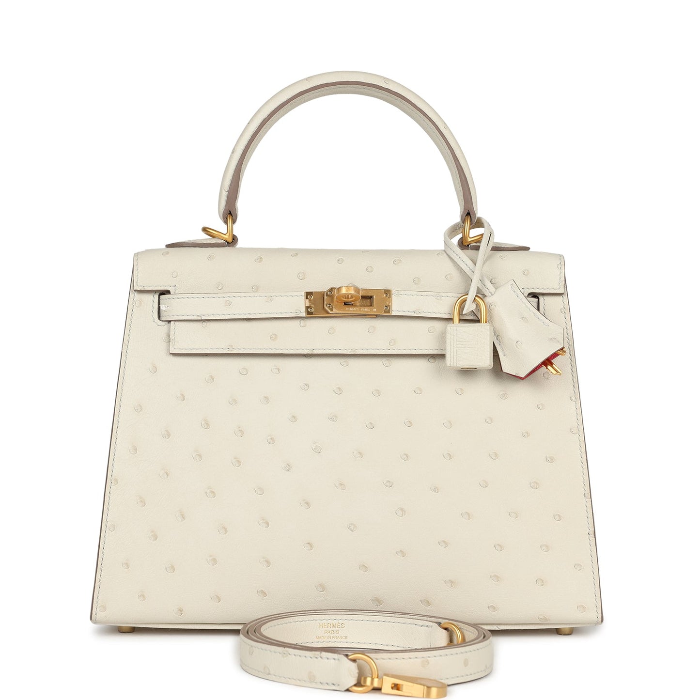 Hermes Special Order (HSS) Kelly Sellier 25 Beton Ostrich Verso Brushed Gold Hardware