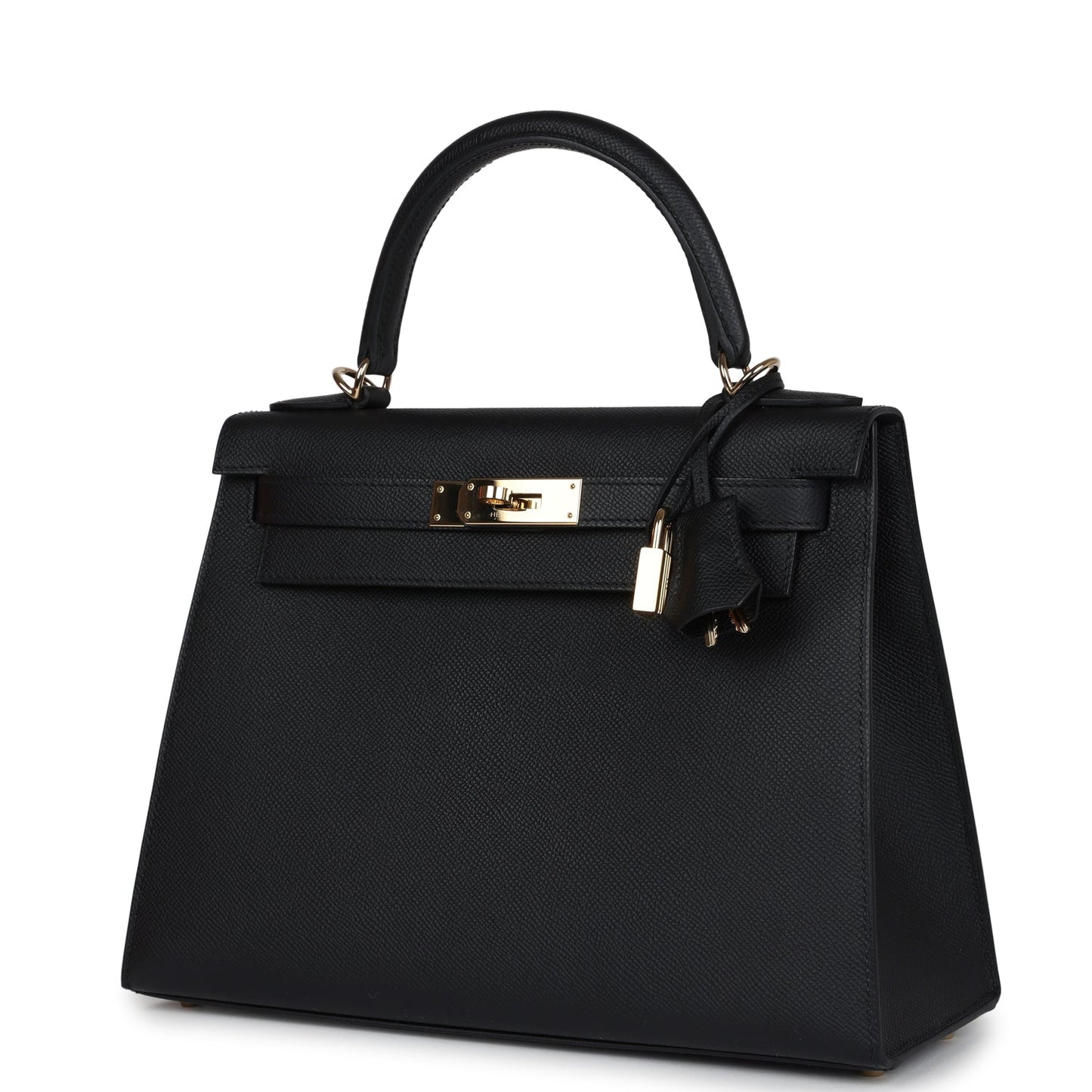 Hermes Kelly Sellier 28 Black Epsom Permabrass Hardware