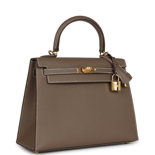 Hermes Kelly Sellier 25 Etoupe Epsom Gold Hardware