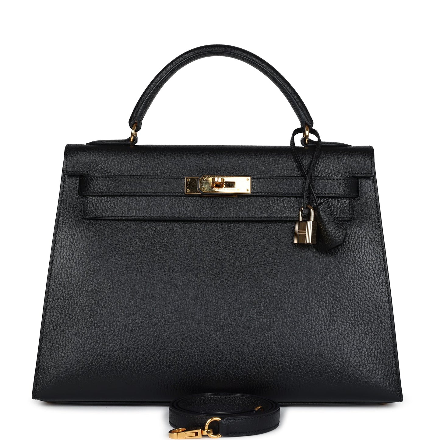 Vintage Hermes Kelly Sellier 32 Black Ardennes Gold Hardware