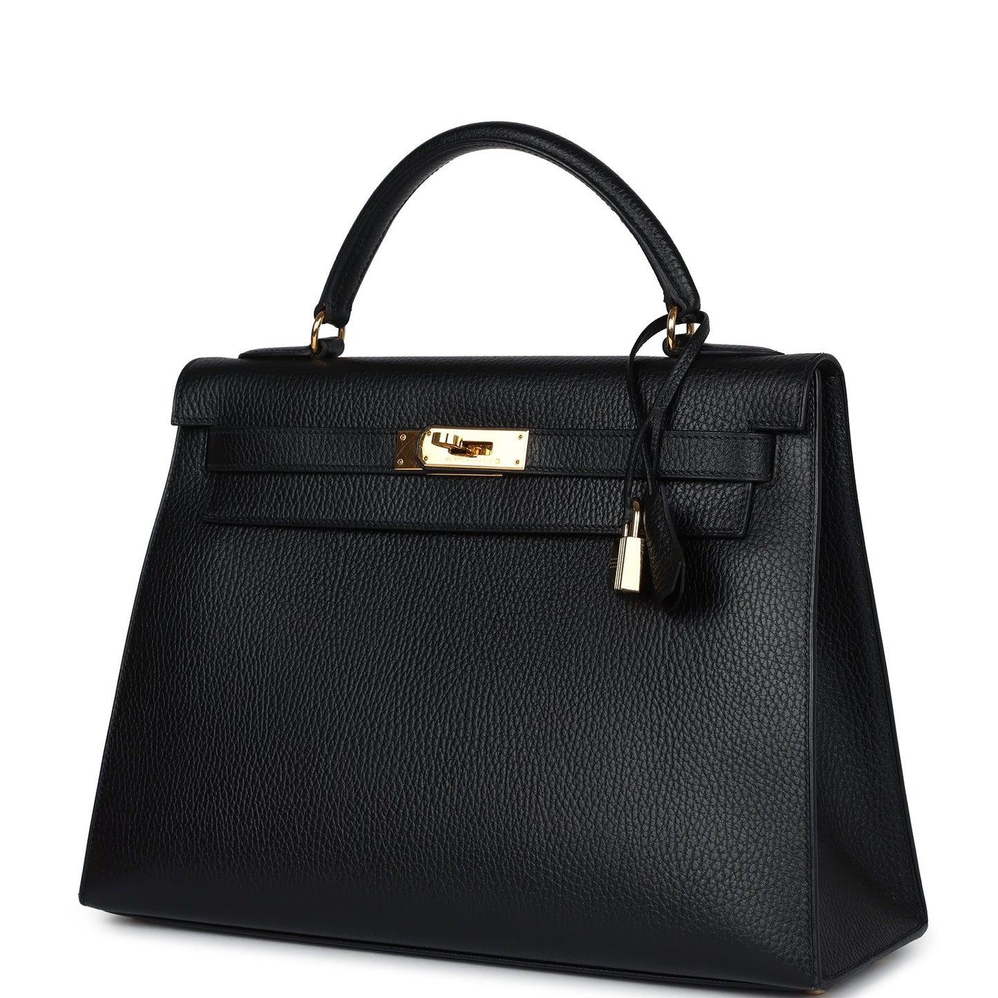 Vintage Hermes Kelly Sellier 32 Black Ardennes Gold Hardware