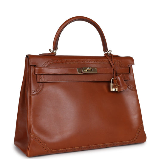 Hermes Ghillies Kelly Retourne 35 Fauve Tadelakt Permabrass Hardware
