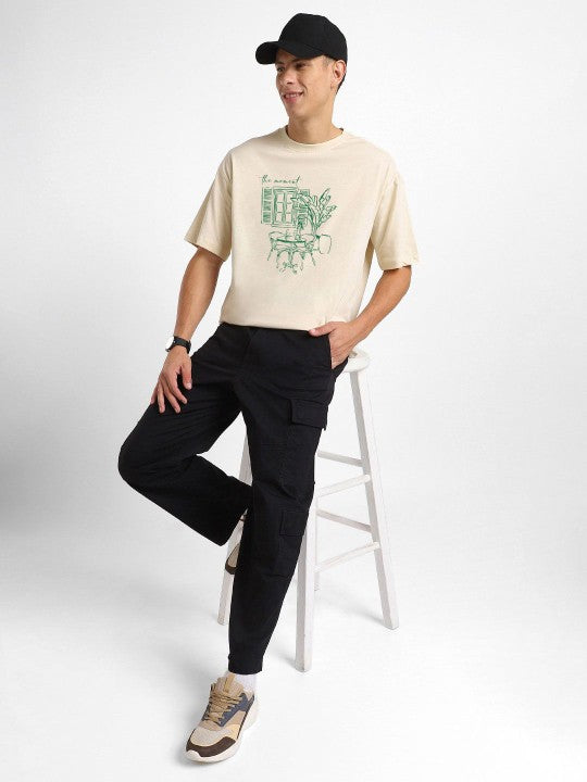 Men's Oversized Graphic T-Shirt – Beige & Green