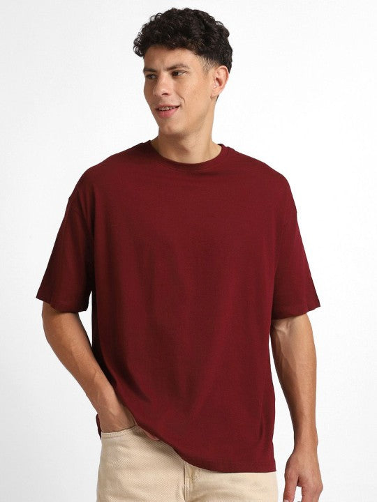 Men's Maroon Graphic Printed Oversized T-Shirt