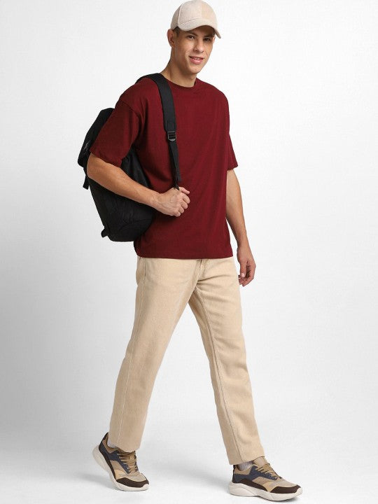 Men's Maroon Graphic Printed Oversized T-Shirt
