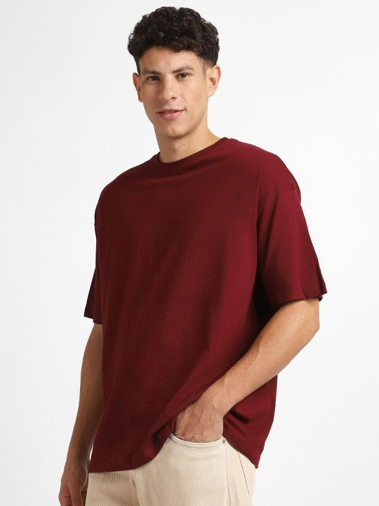 Men's Maroon Graphic Printed Oversized T-Shirt