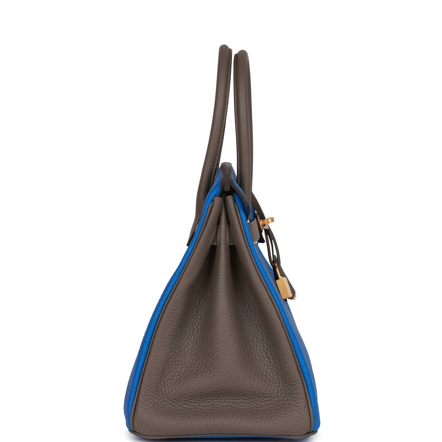 Hermes Special Order (HSS) Birkin 30 Bleu Electric and Etain Clemence Brushed Gold Hardware