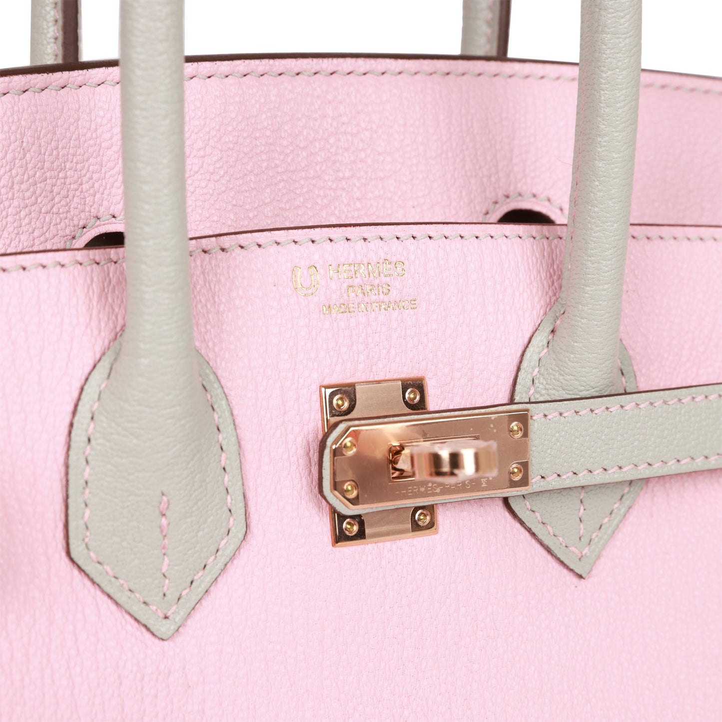Hermes Special Order (HSS) Birkin 25 Rose Sakura and Gris Perle Chevre Mysore Rose Gold Hardware