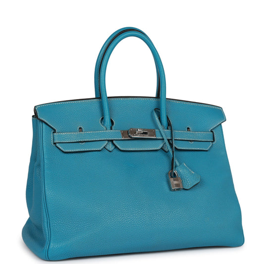 Hermes Birkin 35 Blue Jean Togo Palladium Hardware
