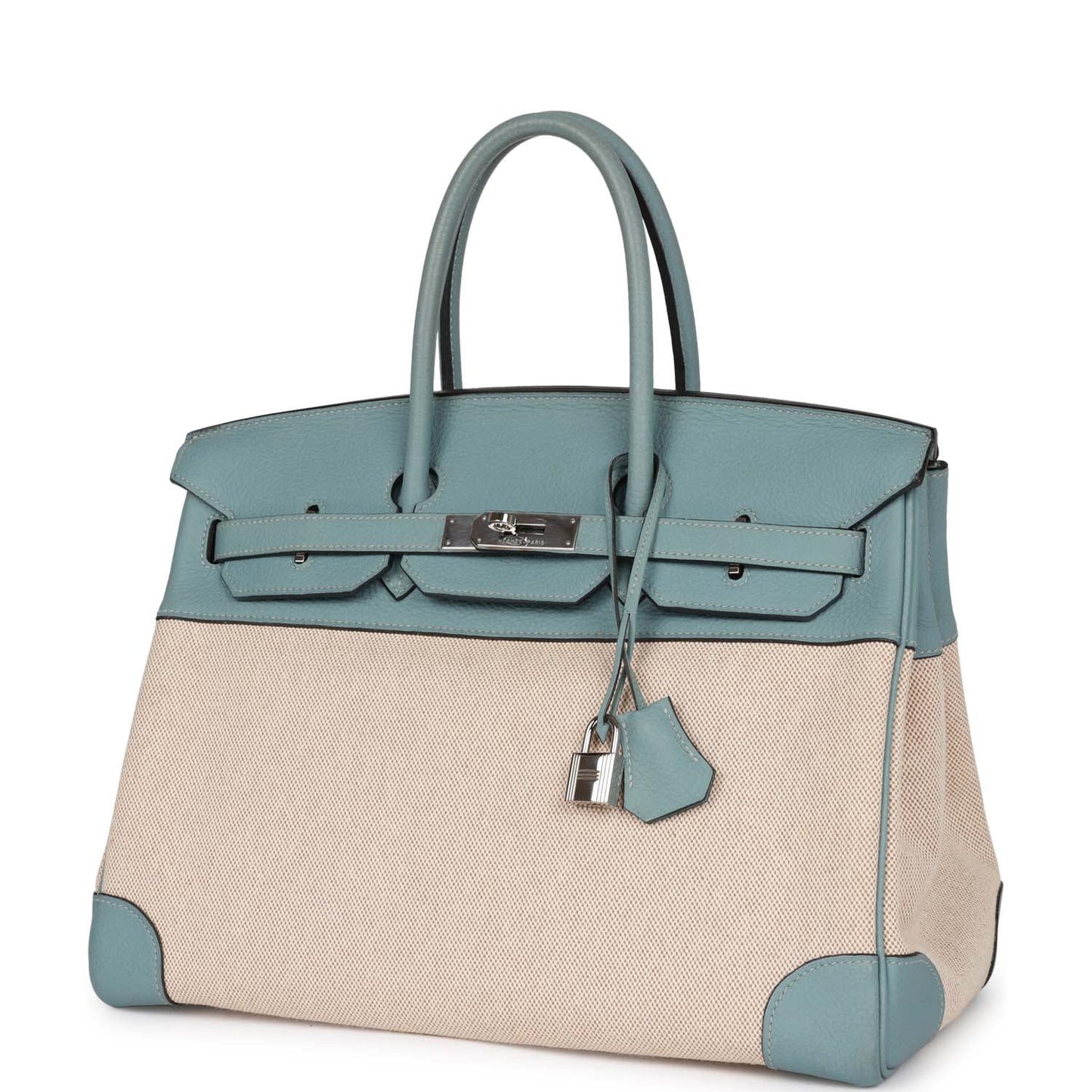 Hermes Birkin 35 Toile H and Ciel Clemence Palladium Hardware