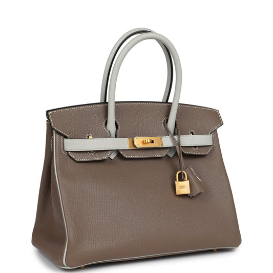 Hermes Special Order (HSS) Birkin 30 Etoupe and Gris Perle Chevre Brushed Gold Hardware