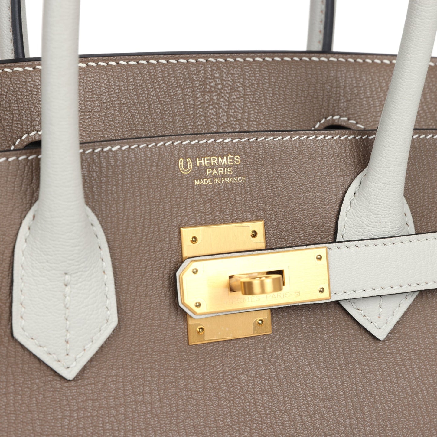Hermes Special Order (HSS) Birkin 30 Etoupe and Gris Perle Chevre Brushed Gold Hardware