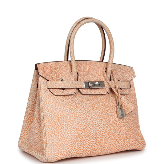 Vintage Hermes Birkin 30 Orange Dalmatian Buffalo Palladium Hardware