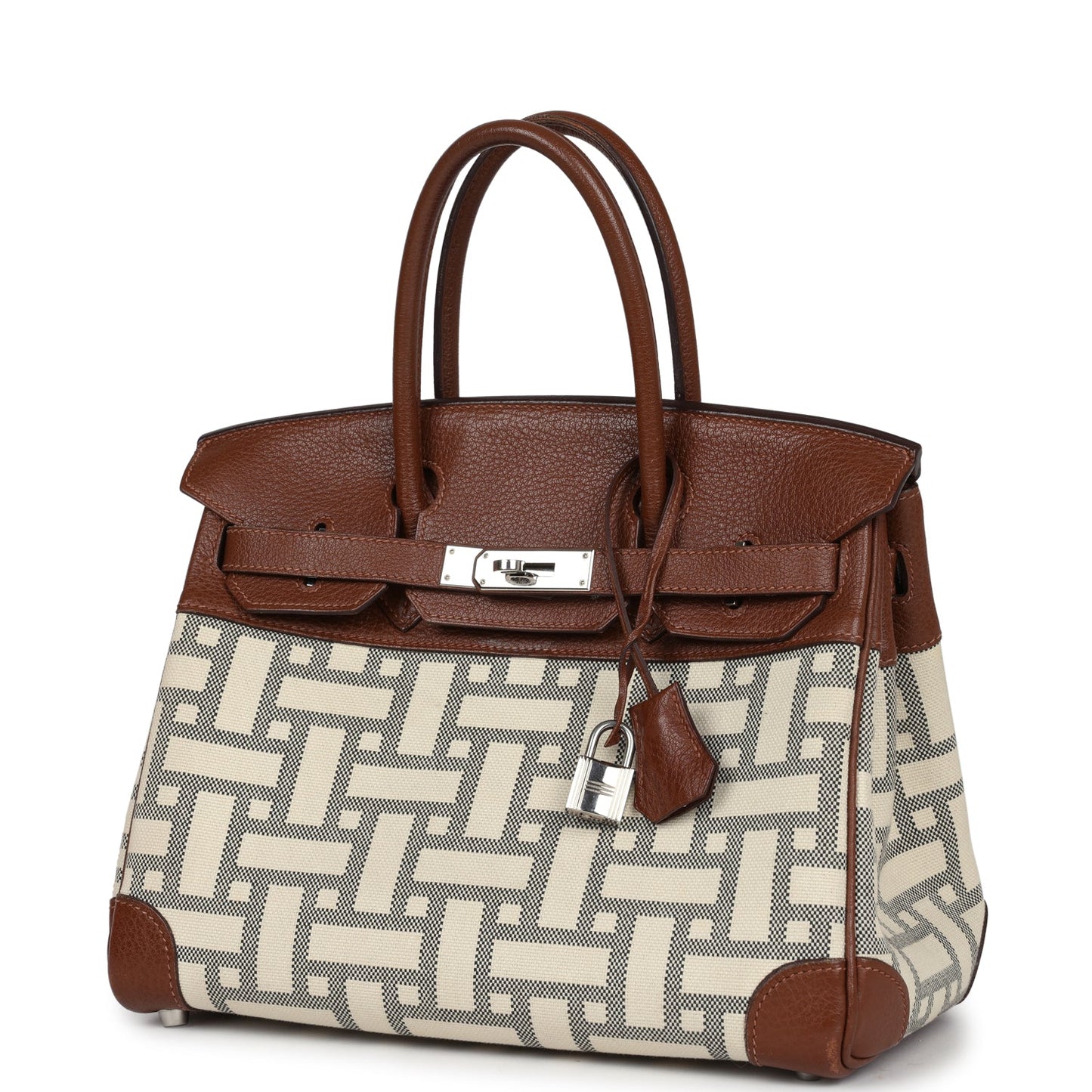 Hermes Birkin 30 Marron D'Inde Buffalo and Mosaique Canvas Palladium Hardware
