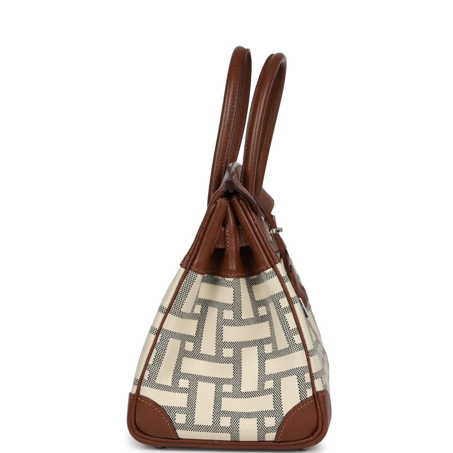 Hermes Birkin 30 Marron D'Inde Buffalo and Mosaique Canvas Palladium Hardware