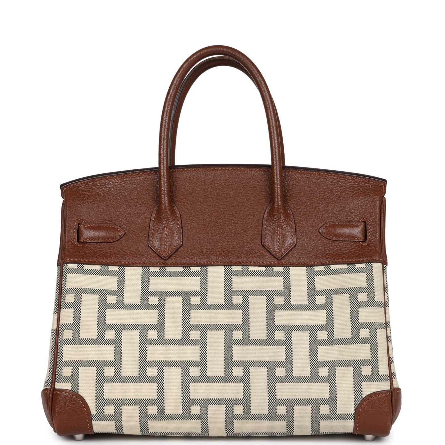 Hermes Birkin 30 Marron D'Inde Buffalo and Mosaique Canvas Palladium Hardware