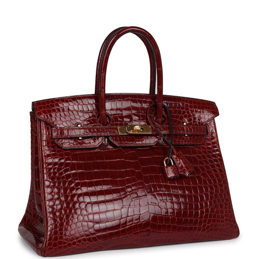 Hermes Birkin 35 Rouge H Shiny Crocodile Porosus Gold Hardware