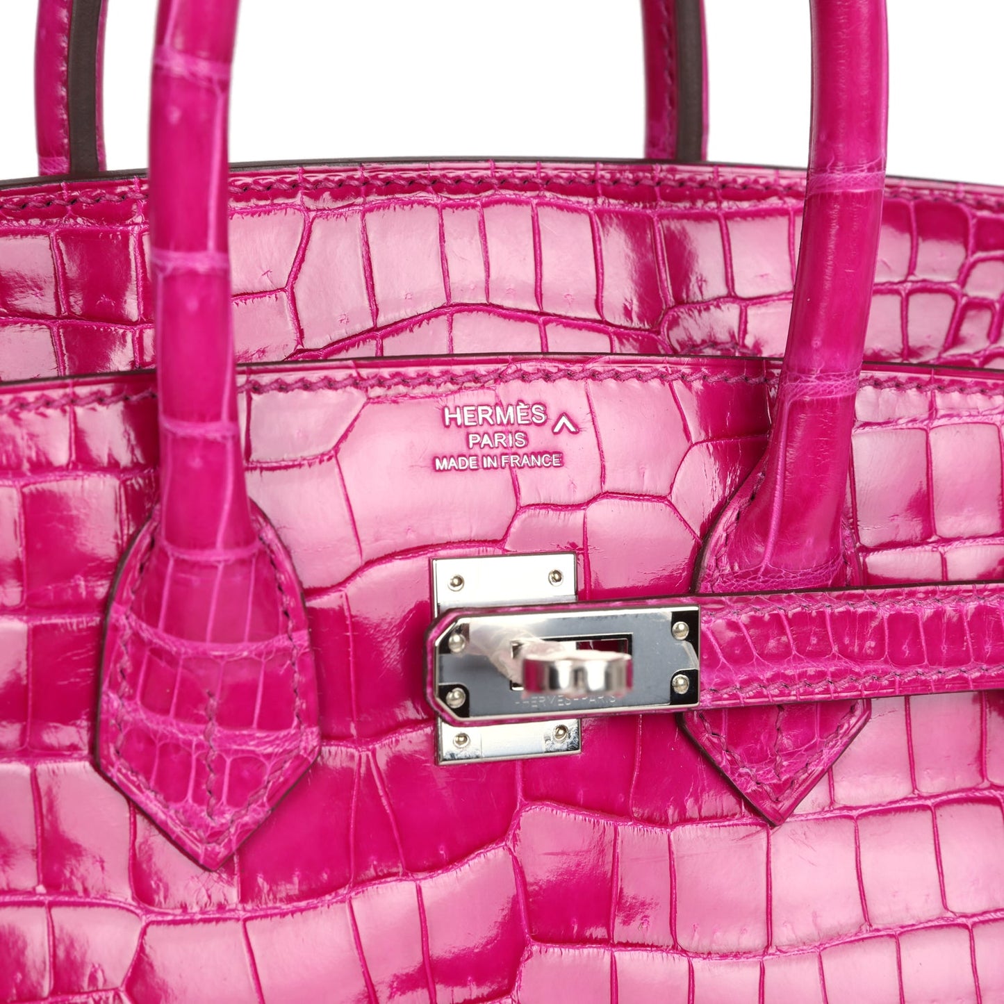 Hermes Birkin 25 Rose Sheherazade Shiny Porosus Crocodile Palladium Hardware