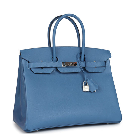 Hermes Birkin 35 Bleu Azur Epsom Palladium Hardware