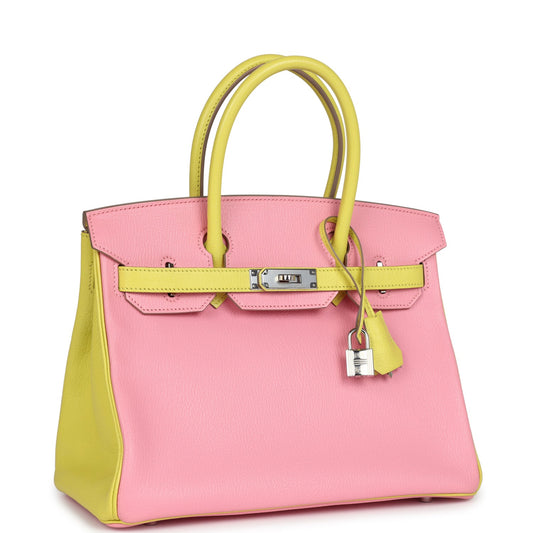 Hermes Special Order (HSS) Birkin 30 Rose Confetti and Lime Chevre Mysore Palladium Hardware