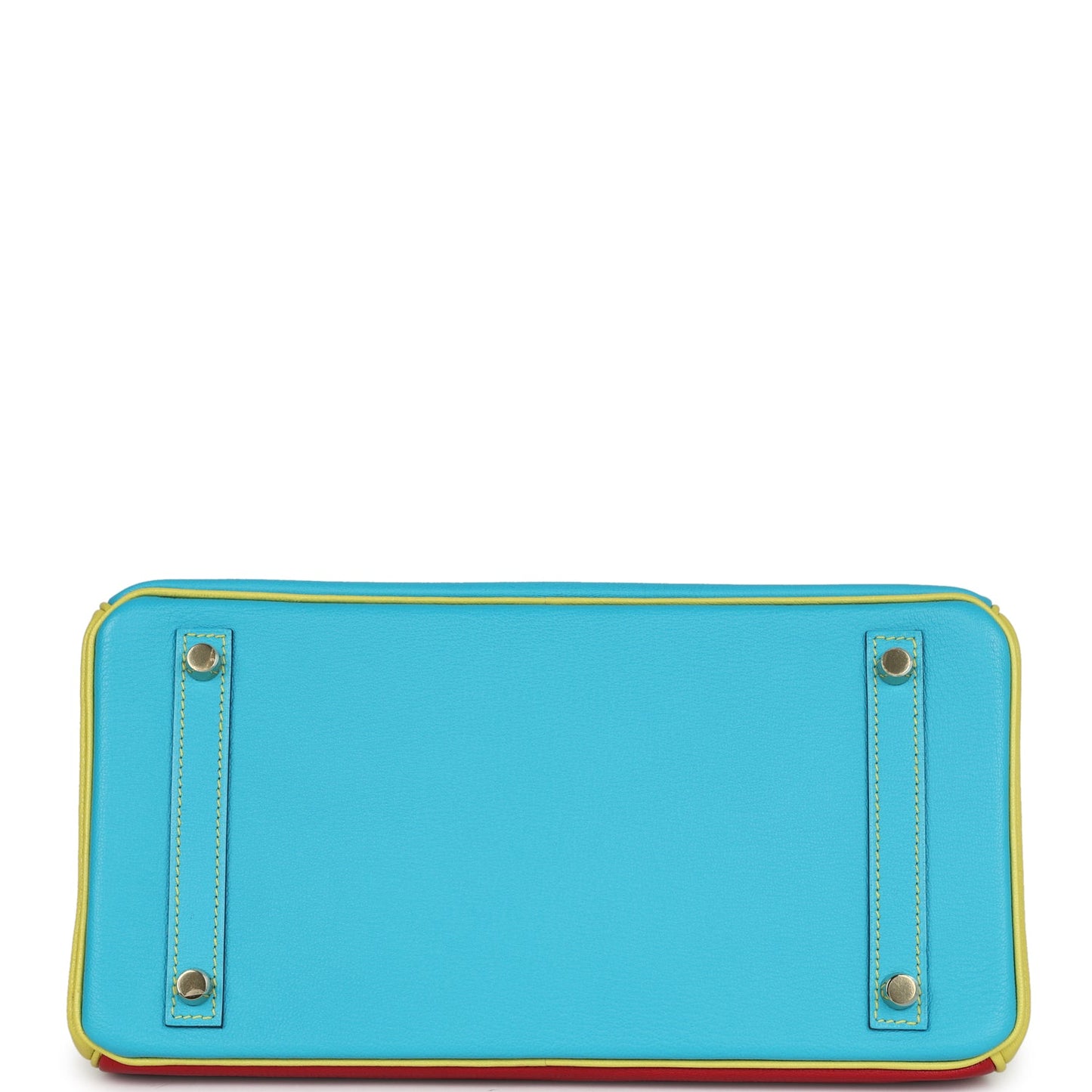 Hermes Special Order (HSS) Tri-color Birkin 30 Bleu Aztec, Soufre and Rouge Vif Chevre Brushed Gold Hardware