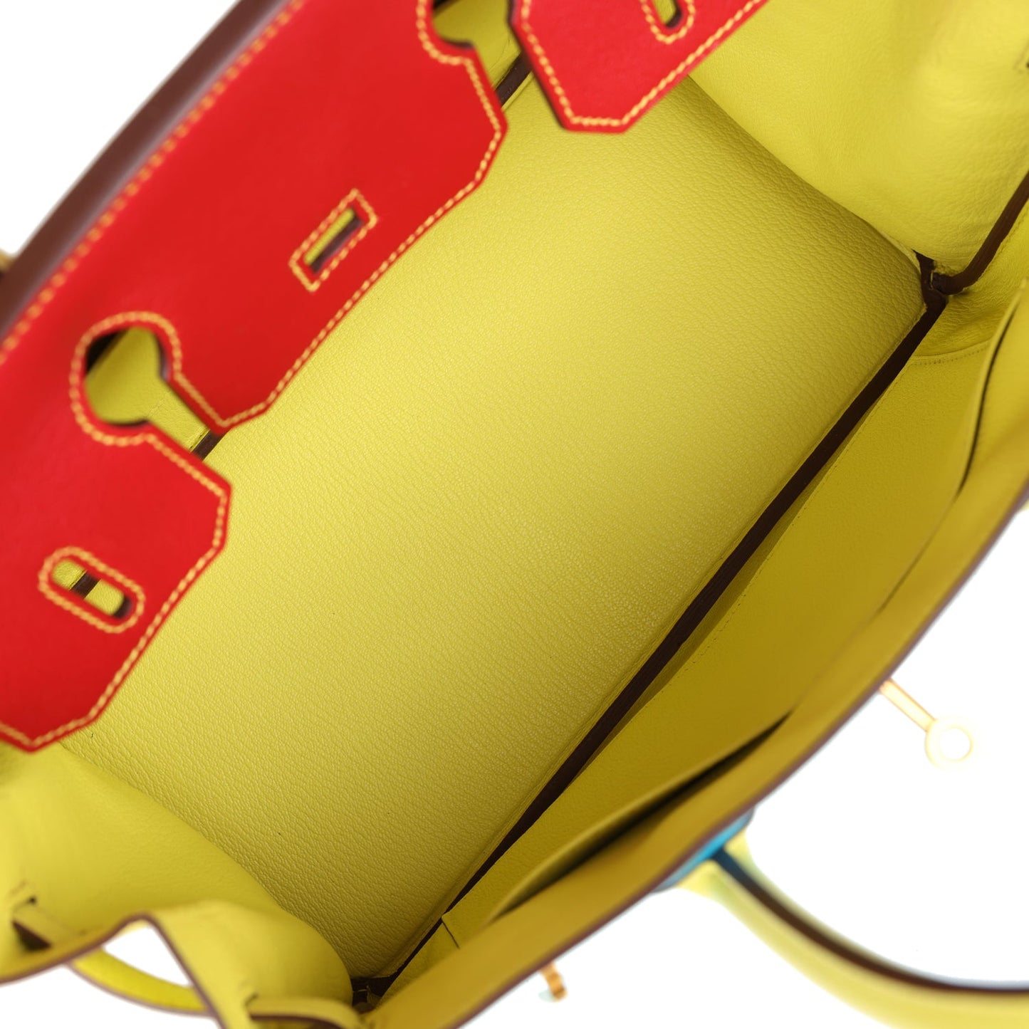 Hermes Special Order (HSS) Tri-color Birkin 30 Bleu Aztec, Soufre and Rouge Vif Chevre Brushed Gold Hardware