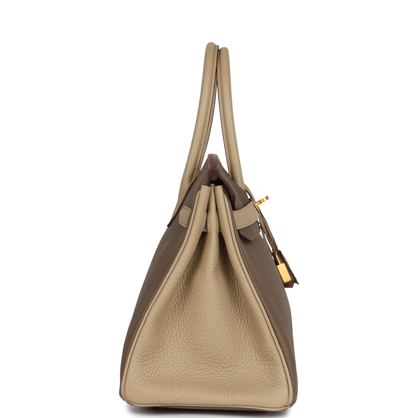 Hermes Special Order (HSS) Birkin 30 Bi-Color Gris Tourterelle and Etoupe Clemence Brushed Gold Hardware