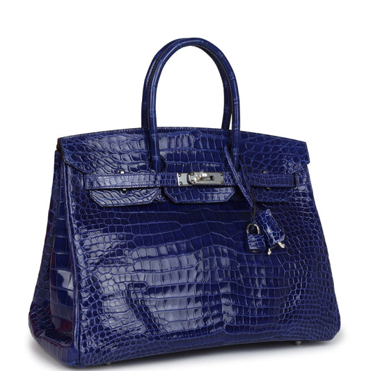 Hermes Birkin 35 Bleu Electric Shiny Porosus Crocodile Palladium Hardware