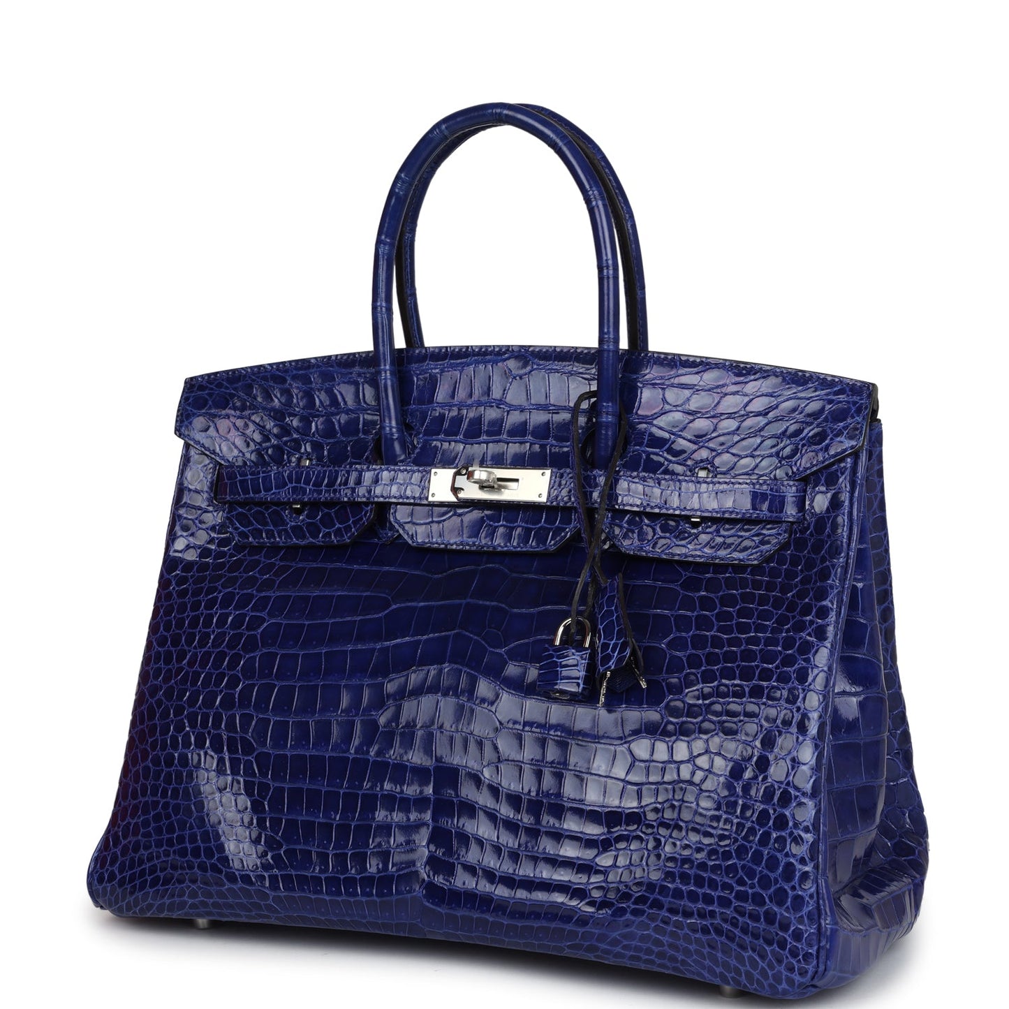 Hermes Birkin 35 Bleu Electric Shiny Porosus Crocodile Palladium Hardware