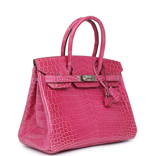Hermes Birkin 30 Fuschia Shiny Niloticus Crocodile Palladium Hardware