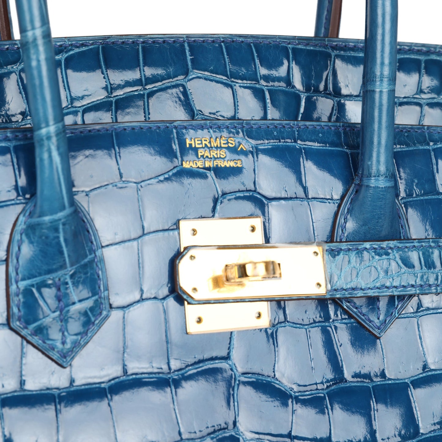 Hermes Birkin 35 Bleu Mykonos Shiny Porosus Crocodile Gold Hardware