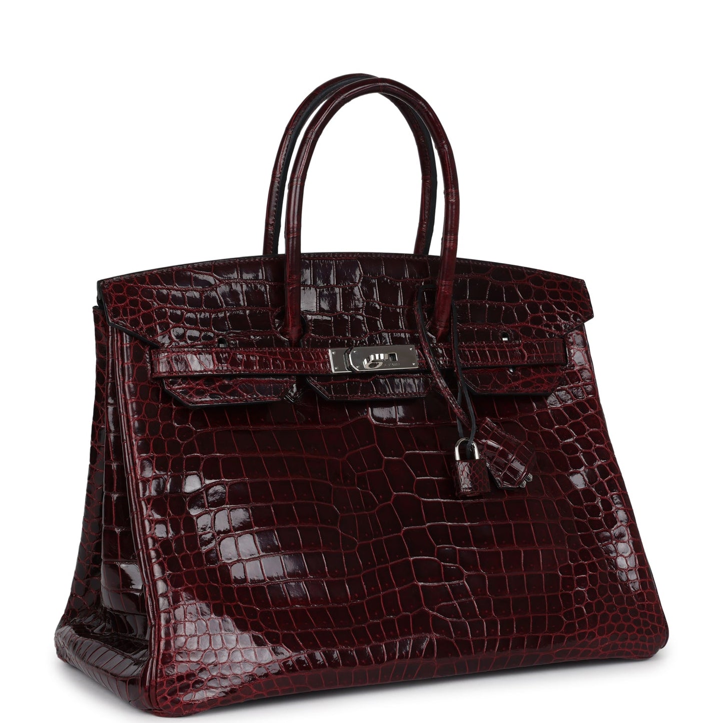 Hermes Birkin 35 Bordeaux Shiny Porosus Crocodile Palladium Hardware