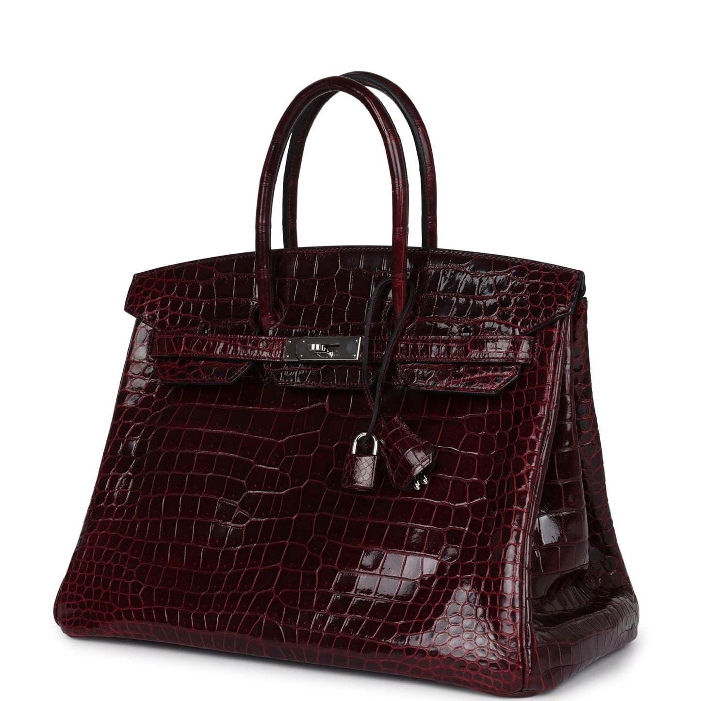 Hermes Birkin 35 Bordeaux Shiny Porosus Crocodile Palladium Hardware