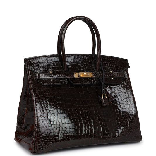 Hermes Birkin 35 Cocaon Shiny Porosus Crocodile Gold Hardware