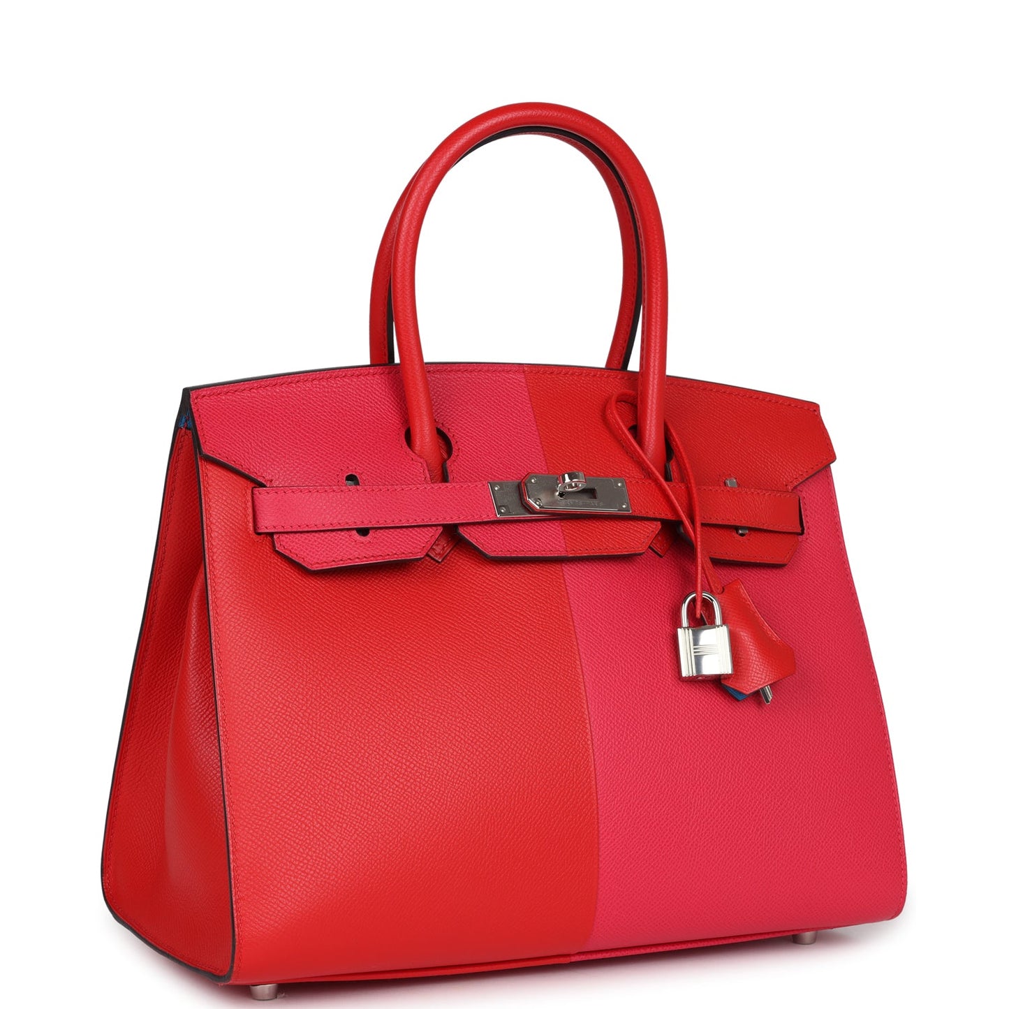 Hermes Casaque Birkin 30 Rouge De Coeur, Rose Extreme and Bleu Zanzibar Epsom Palladium Hardware