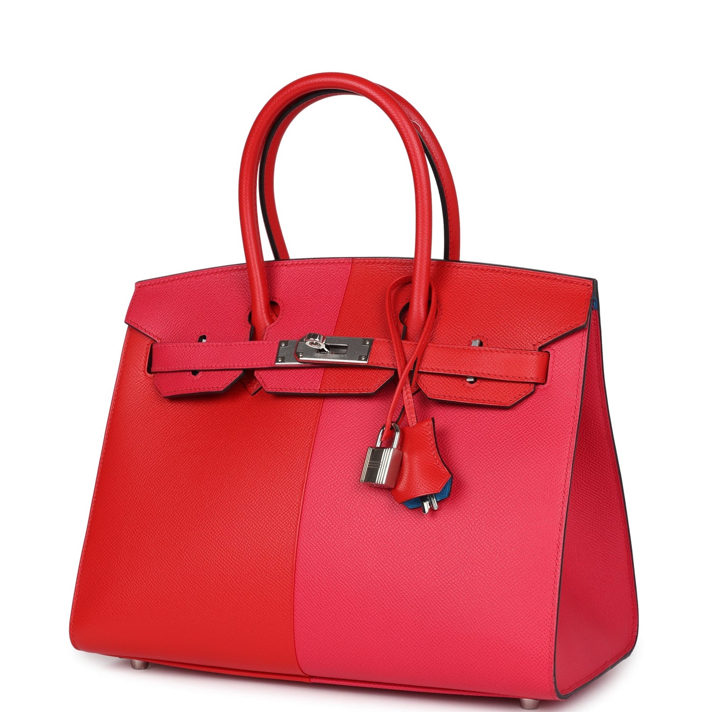 Hermes Casaque Birkin 30 Rouge De Coeur, Rose Extreme and Bleu Zanzibar Epsom Palladium Hardware