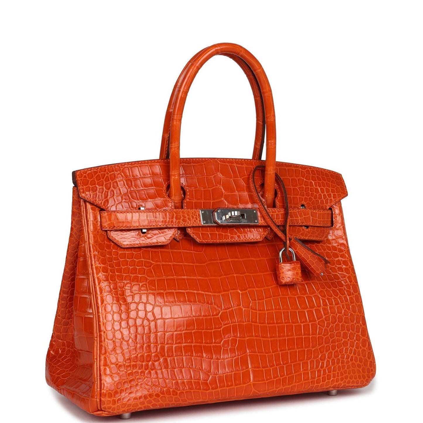 Hermes Birkin 30 Orange Shiny Porosus Crocodile Palladium Hardware