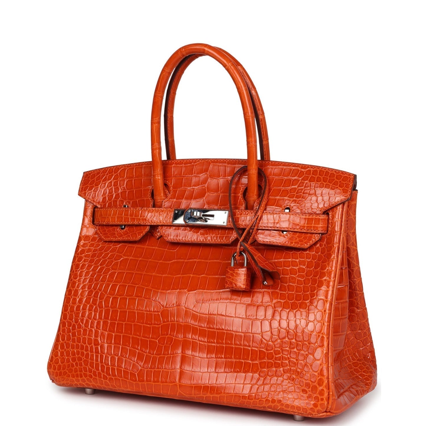 Hermes Birkin 30 Orange Shiny Porosus Crocodile Palladium Hardware
